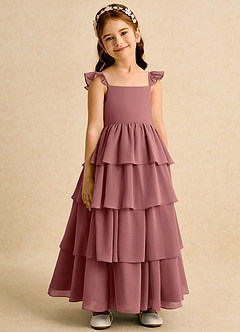 Azazie Boba vestidos de niña de las flores Vestido de Amatista de Gasa de Corte En A con Escote Cuadrado image3