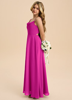 Azazie Shale Junior Robe Trapèze en Mousseline de soie Arc Fuchsia image2