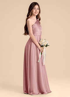 Azazie Charlize Junior Vestido de Rosa Polvorienta de Satén Elástico de Corte en A con Plisado image5