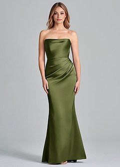 Azazie Olea 신부 들러리 드레스 인어 스트랩리스 스트레치 새틴 바닥 길이 드레스 image3