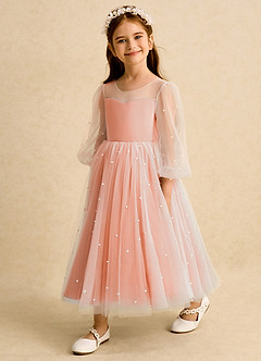 Azazie Trudy Robe Demoiselle D'honneur Fillette Robe Princesse en Tulle Encolure en Forme de Cœur Coucher De Soleil image4