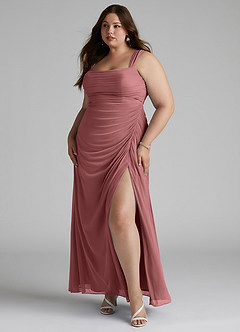 Azazie Jesaphine Robes de demoiselle d'honneur Robe Fourreau en Maille Ruché Rose Du Désert image8