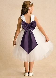 Azazie Dimple Robe Demoiselle D'honneur Fillette Robe Princesse en Tulle Dentelle Ivoire Prune image2