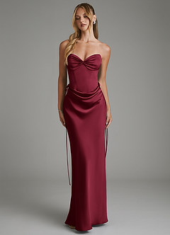 Azazie Natasha Bridesmaid Dresses Burgundy Mermaid Corset Stretch Satin Dress image1