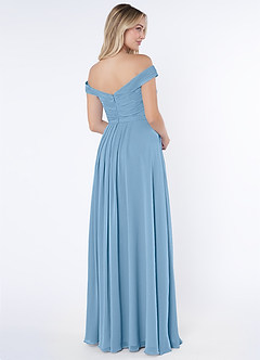 Azazie Audrianna Bridesmaid Dresses Steel Blue A-Line Off-The-Shoulder Gathered Chiffon Convertible Dress image4