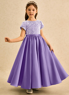 Azazie Cashew vestidos de niña de las flores Vestido Tahití de Satin Mate de Corte Princesa con con mangas image4