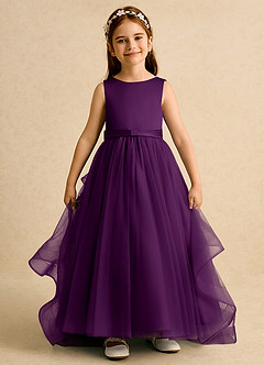 Azazie Lior Flower Girl Dresses Grape Ball-Gown Pleated Tulle Dress image2
