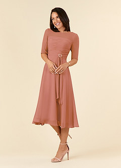 Azazie Naomi Abiti per la Madre della Sposa Abito A-Line in Chiffon Plissettato con Scollo a Barca Più Tagliato image3