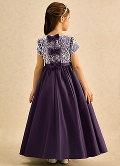 Azazie Cashew Flower Girl Dresses Plum Ball-Gown with Sleeves Matte Satin Dress image1
