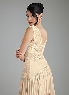Azazie Kima Bridesmaid Dresses Champagne A-Line Pleated Chiffon Dress image2