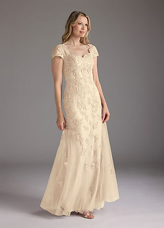 Azazie Marbella Mother of the Bride Dresses Champagne Mermaid Queen Anne Sequins Lace Dress image3