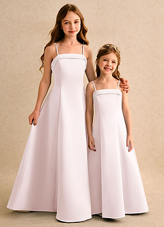 Azazie Izel Girls Formal Flower Girl Dresses Ivory Blushing Pink A-Line Pleated Matte Satin Dress image2