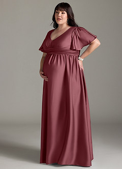 Azazie Verna Maternity Bridesmaid Dresses A-Line Ruched Stretch Satin Floor-Length Dress image14