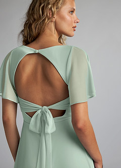Azazie Induh Brautjungfernkleider A-Linie Flattert V-Hals Gittergewebe Kleid Agave image6