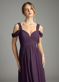 Azazie Lianne Bridesmaid Dresses Plum A-Line Off the Shoulder Chiffon Dress image3