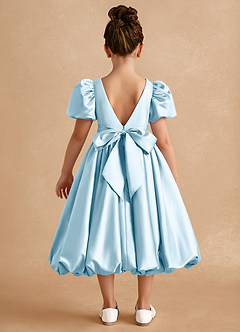 Azazie Jellybean Flower Girl Dresses Sky Blue Ball-Gown Ruched Matte Satin Dress image2