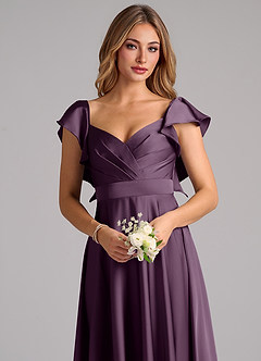 Azazie Leilani Bridesmaid Dresses Plum A-Line Ruched Stretch Satin Dress image5