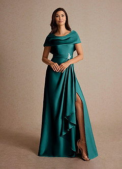 Azazie Branford Mother of the Bride Dresses Peacock A-Line Pleated Stretch Satin Dress image7