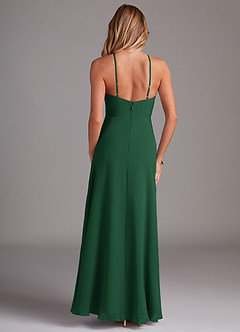 Azazie Bailey Vestidos de damas de honor Vestido de Verde Oscuro de Gasa de Corte en A con Halter Abertura lateral image2