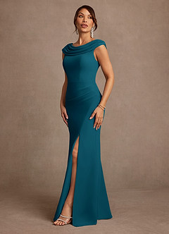 Azazie Irvine vestidos de madre de la novia Vestido de Azul Tinta de Gasa de Corte en A con Plisado image4