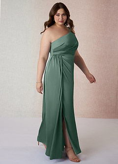 Azazie Mika Bridesmaid Dresses Eucalyptus Sheath One Shoulder Stretch Satin Dress image10