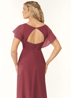 Azazie Rylee Vestidos de damas de honor Vestido de Merlot de Gasa de Corte en A con Plisado image2