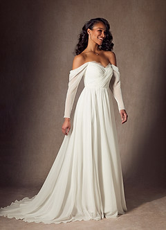 Azazie Lilith Wedding Dresses Cream A-Line Sweetheart lace Chiffon Dress image1