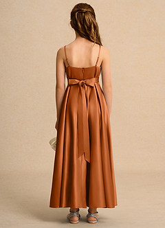 Azazie Pebbles Girls Formal Flower Girl Dresses Copper A-Line Pleated Matte Satin Dress image2