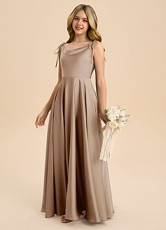 Azazie Popsy Junior White Alabaster A-Line Bow Stretch Satin Dress image7