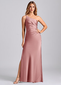 Azazie Marseli Bridesmaid Dresses Dusty Rose Mermaid One Shoulder Stretch Satin Dress image3