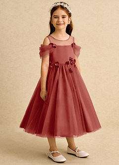 Azazie Juni Flower Girl Dresses Terracotta Ball-Gown Pleated Tulle Dress image8