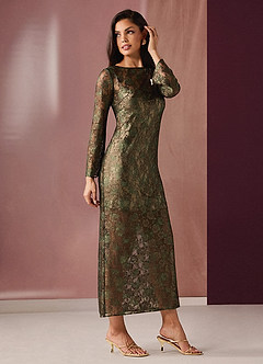 gold two piece dress Halter Sequined Mermaid Gown By Poly USA 8294 XS / Jade main image 1