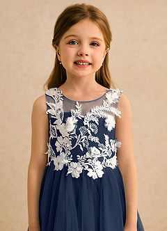 Azazie Mixie Flower Girl Dresses Dark Navy Ball-Gown Lace Dress image7