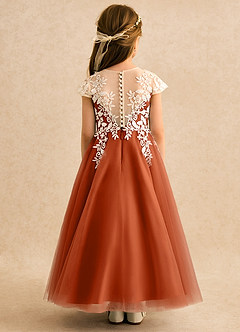 Azazie Dandelion Flower Girl Dresses Burnt Orange Ball-Gown Lace Dress image5