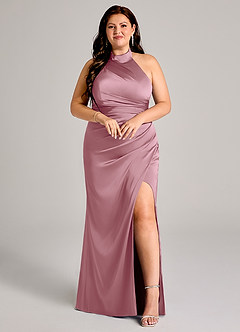Azazie Jemma Bridesmaid Dresses Vintage Mauve Sheath Pleated Stretch Satin Dress image7