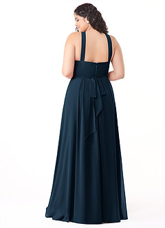 Azazie Dixie Bridesmaid Dresses Dark Navy A-Line Halter Pleated Chiffon Dress image10