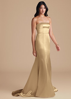 Azazie Aura Vestidos de damas de honor Vestido de Champán de Satén Metálico de Corte Sirena Convertible image5