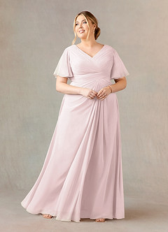 Azazie Morning Glory Mother of the Bride Dresses Blushing Pink A-Line V-Neck Ruched Chiffon Dress image5