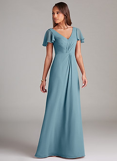 Azazie Soren Brudtärnklänningar Klänning av A-Linje i Chiffong Ruched Moody Blue image4