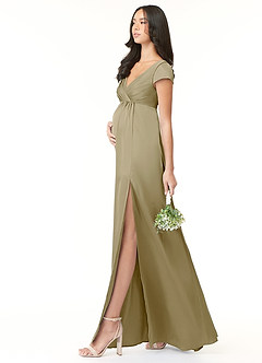 Azazie Allessia Maternity Bridesmaid Dresses A-Line Pleated Stretch Satin Floor-Length Dress image3