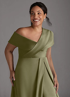 Azazie Milton Mother of the Bride Dresses Pistachio A-Line Pleated Stretch Satin Dress image13