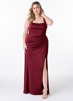 Azazie Mero Bridesmaid Dresses Burgundy Mermaid Pleated Stretch Satin Dress image5