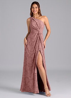 Azazie Brooke Robes de demoiselle d'honneur Robe Trapèze en Blumen-Burnout Ue épaule Rose Poussiéreuse image4