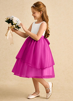 Azazie Rene Flower Girl Dresses Ivory Fuchsia A-Line Bow Tulle Dress image5