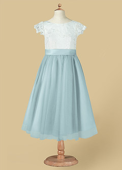 Azazie Vetty Flower Girl Dresses Ivory Mist A-Line Lace Tulle Dress image12