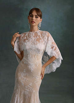 Azazie Dawna Wedding Dresses Diamond White Nude Mermaid Strapless Lace Dress image2