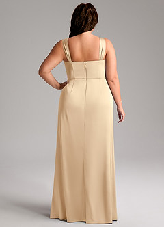 Azazie Denice Bridesmaid Dresses Champagne Sheath Pleated Stretch Satin Dress image11
