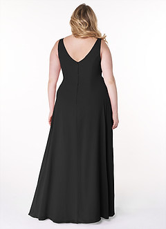 Azazie Kori Bridesmaid Dresses Black A-Line Pleated Chiffon Dress image7