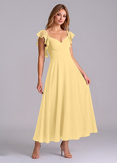 Azazie Leilani Brautjungfernkleider A-Linie Gestreift Chiffon Kleid Butter image3