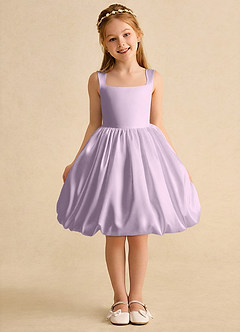 Azazie Nirvana Flower Girl Dresses Frosted Lilac Ball-Gown Ruched Matte Satin Dress image2